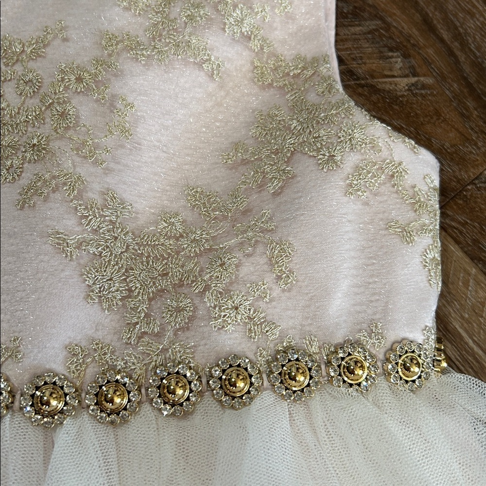 American Princess Girls Toddler Dress Beautiful Fancy Light Pink, Gold, & White - Picture 3 of 13